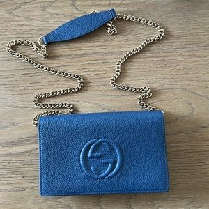 Brand new blue Gucci wallet on chain purse